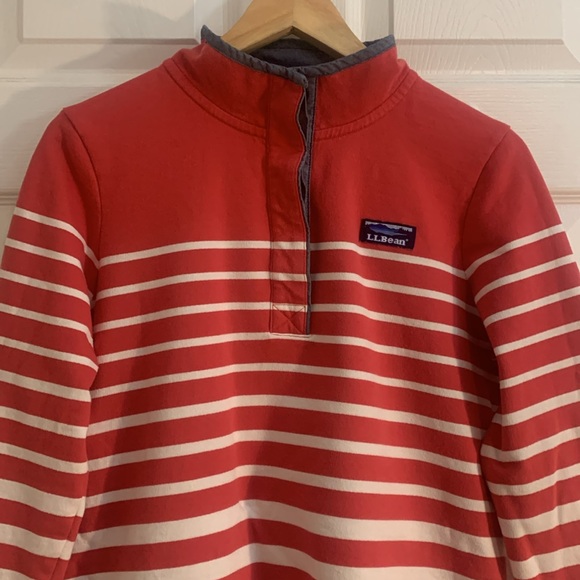 L.L.Bean Rugby Henley Women’s Medium Pullover red blue stripes shirt - Picture 2 of 10